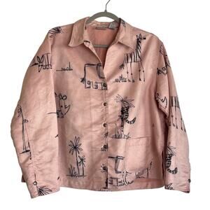 Chico's Pink Faux Suede Safari Animal Jacket Size 2/Large Art to Wear Lagenlook